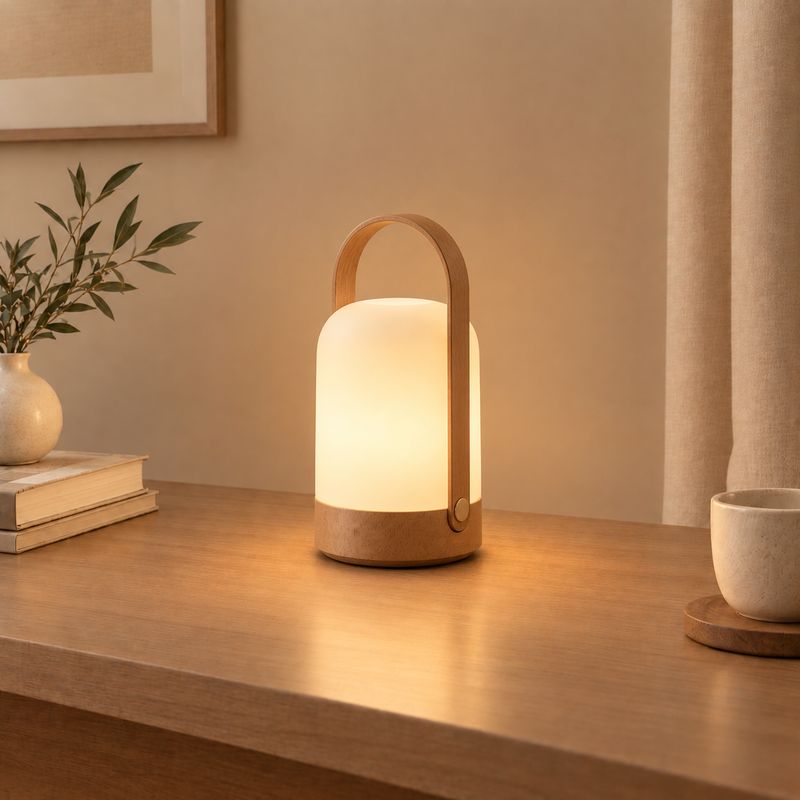 Wooden Handle Table Lamp
